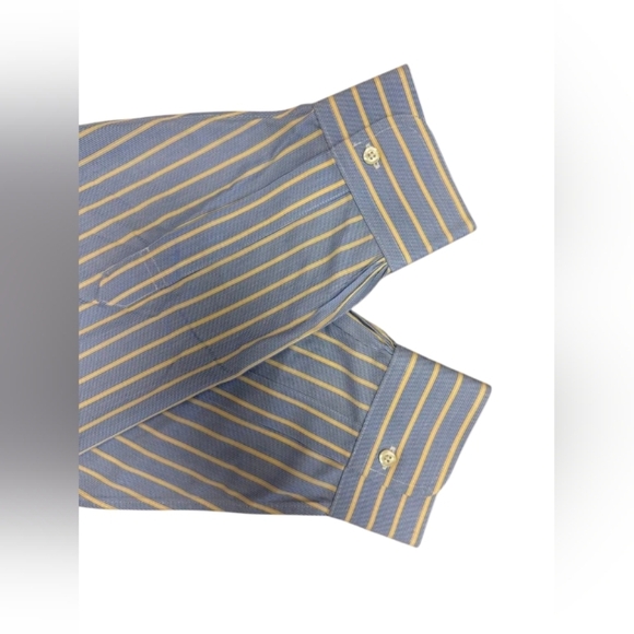 Brooks Brothers Button Down Striped Blue/White/Yellow Size 17 1/2 - 34 EUC - Picture 7 of 10